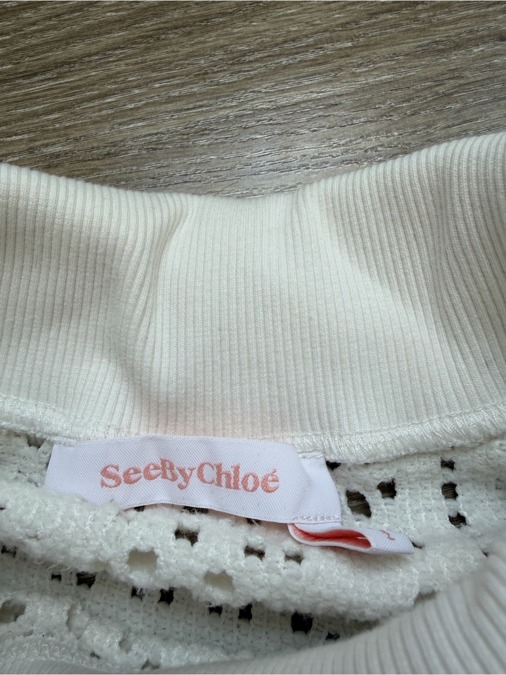 See by Chloé Women’s Open Crochet Knit Long Sleeve Turtleneck Sweater Sz XL - Picture 5 of 7